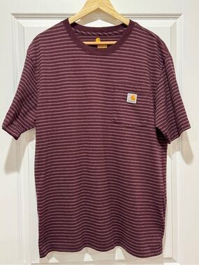Carhartt Original Fit Striped Pocket Tee Burgundy striped Relaxed fit Men’s Med